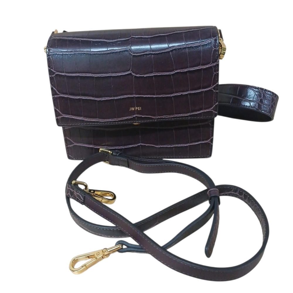 JW PEI Dark Purple Leather Crossbody Bag With Additional Strap